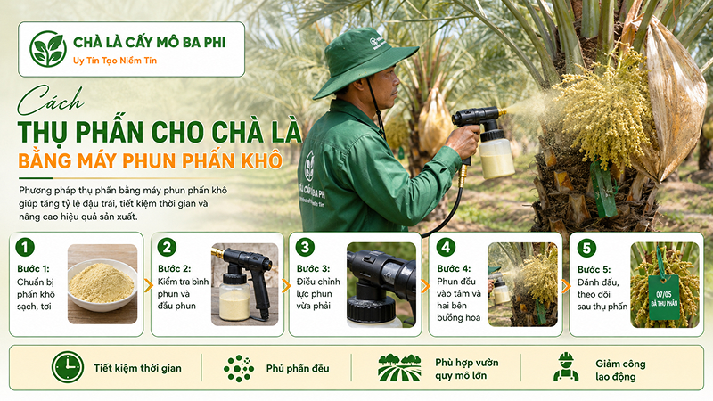 Cách thụ phấn cho chà là bằng máy phun phấn khô